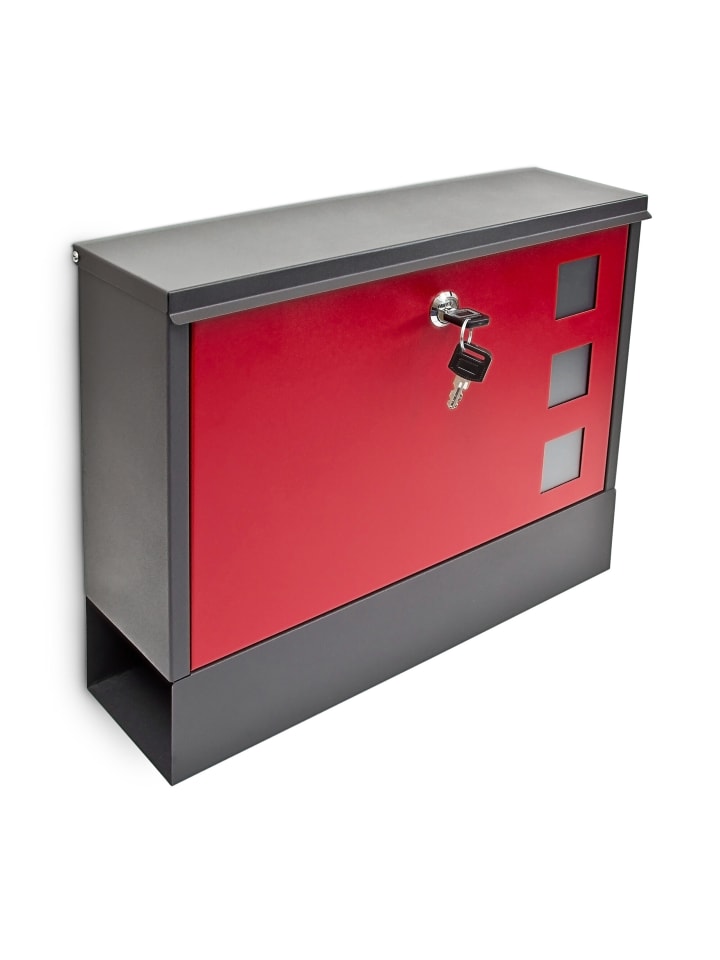 Briefkasten in Schwarz-Rot- (B)36 x (H)30 x (T)10 cm