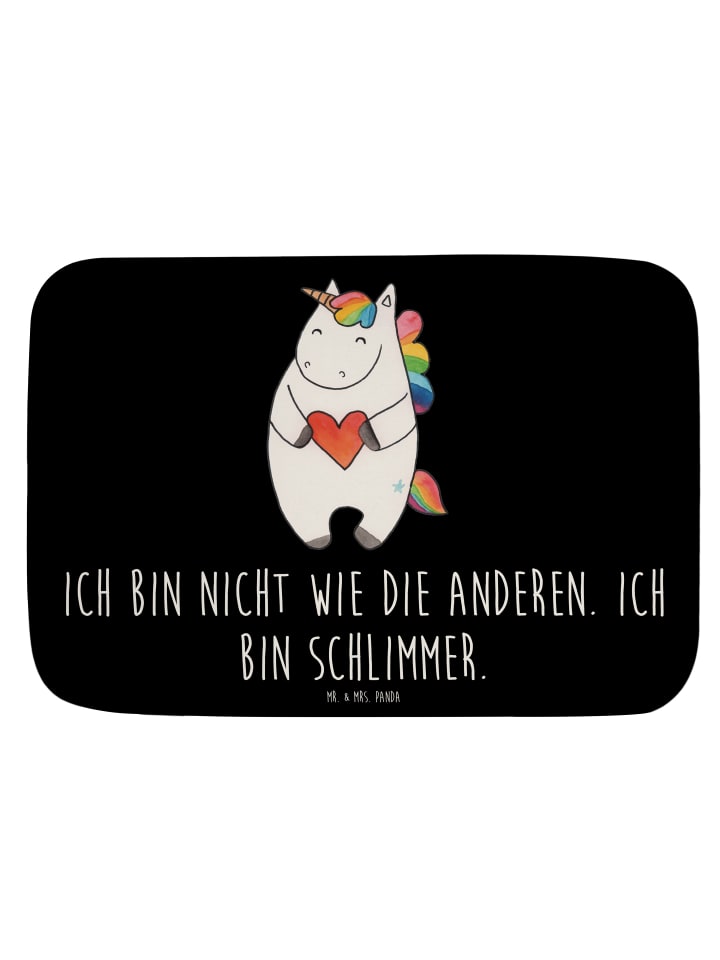 Badematte Einhorn Herz mit Spruch in Schwarz