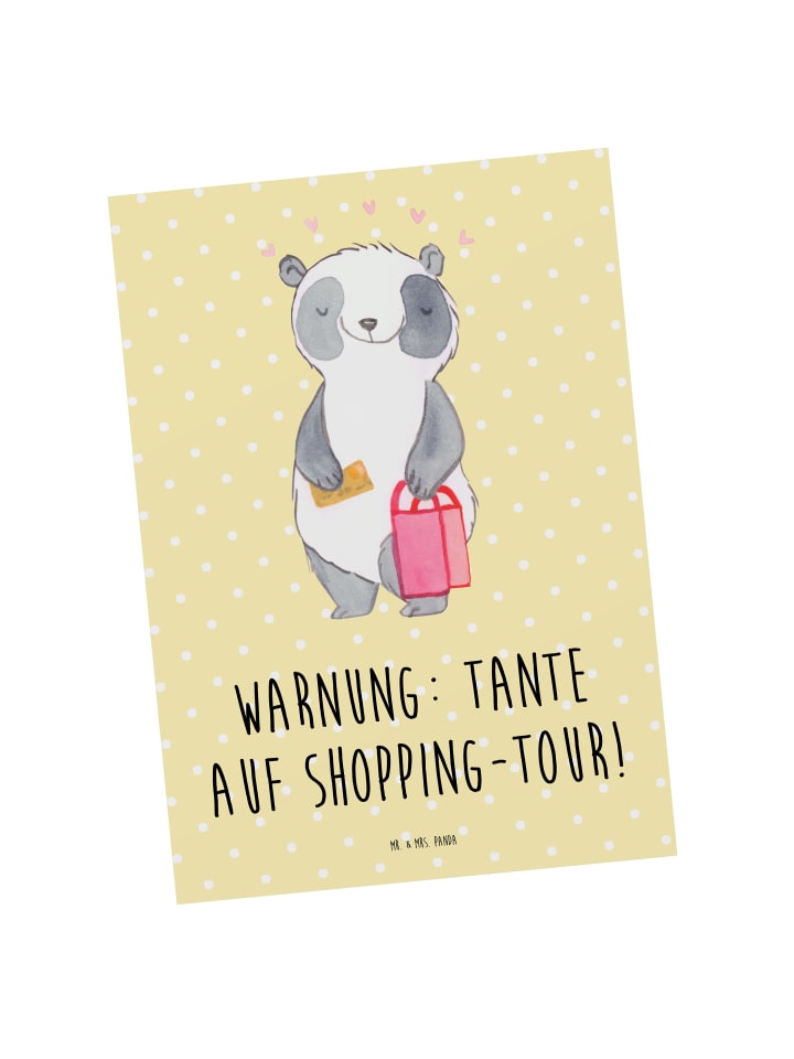 Postkarte Tante Shopping mit Spruch in Gelb Pastell