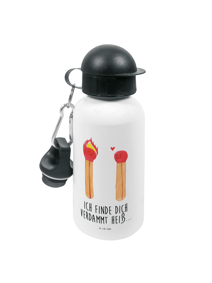 Trinkflasche Streichhölzer mit Spruch in Weiß