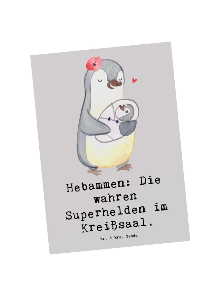 Postkarte Hebamme Superhelden mit Spruch in Grau Pastell