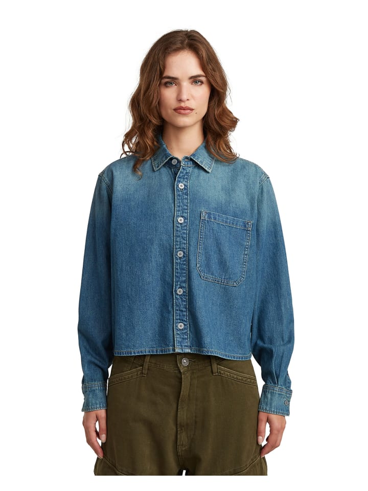Boxy Relaxed One-Pocket Shirt faded cricket blue