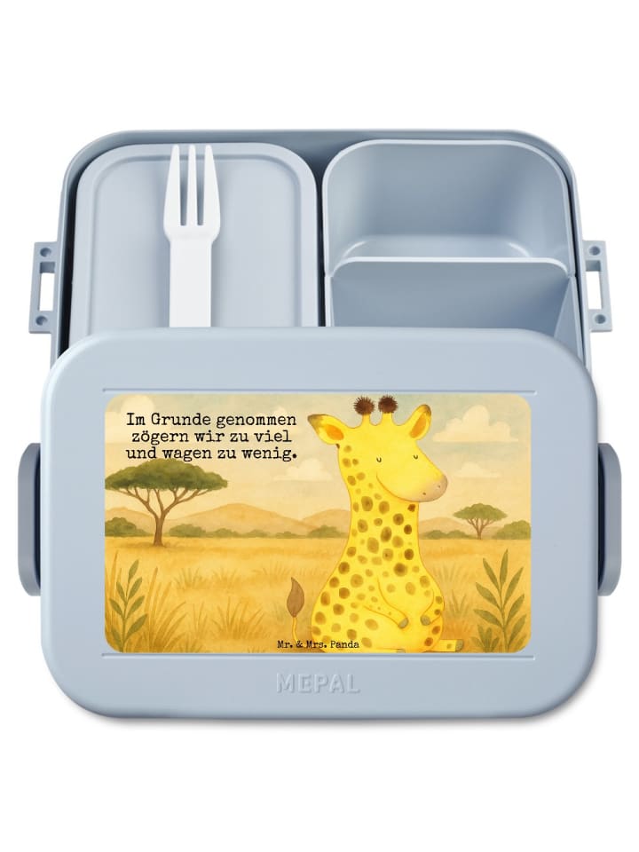 Brotdose Giraffe Zufrieden Design mit Spruch in Blau Pastell