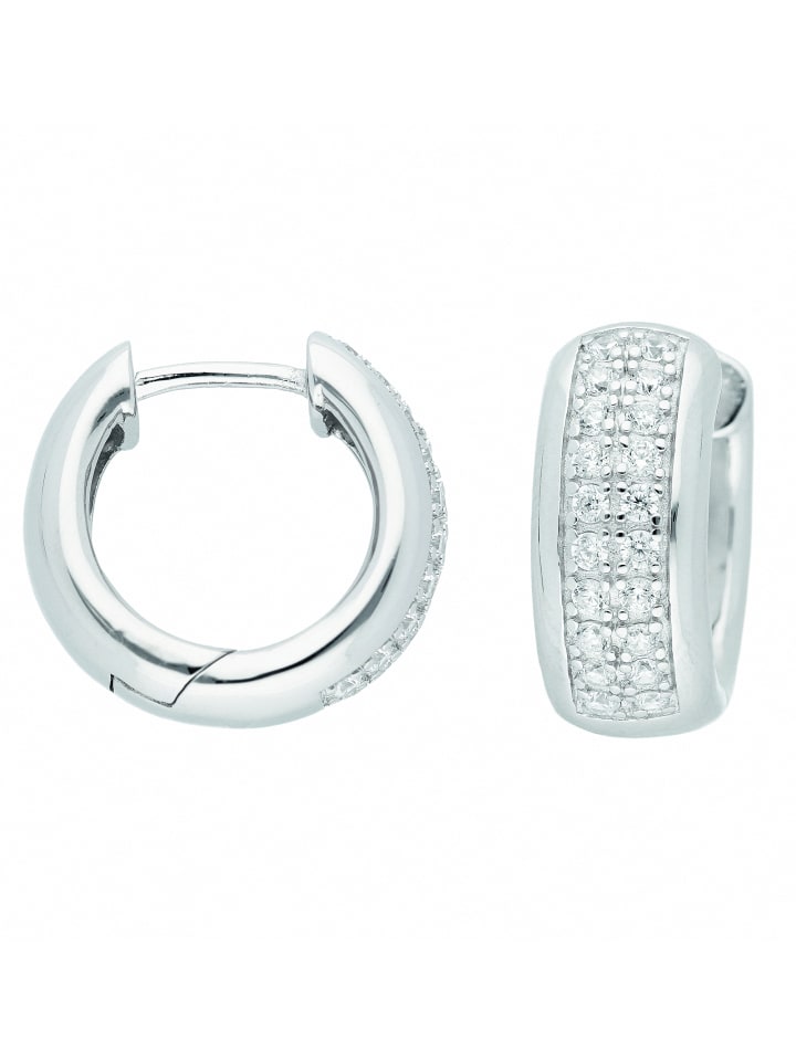 Damen 925 Silber Ohrringe / Creolen mit Zirkonia Ø 17,3 mm in silber
