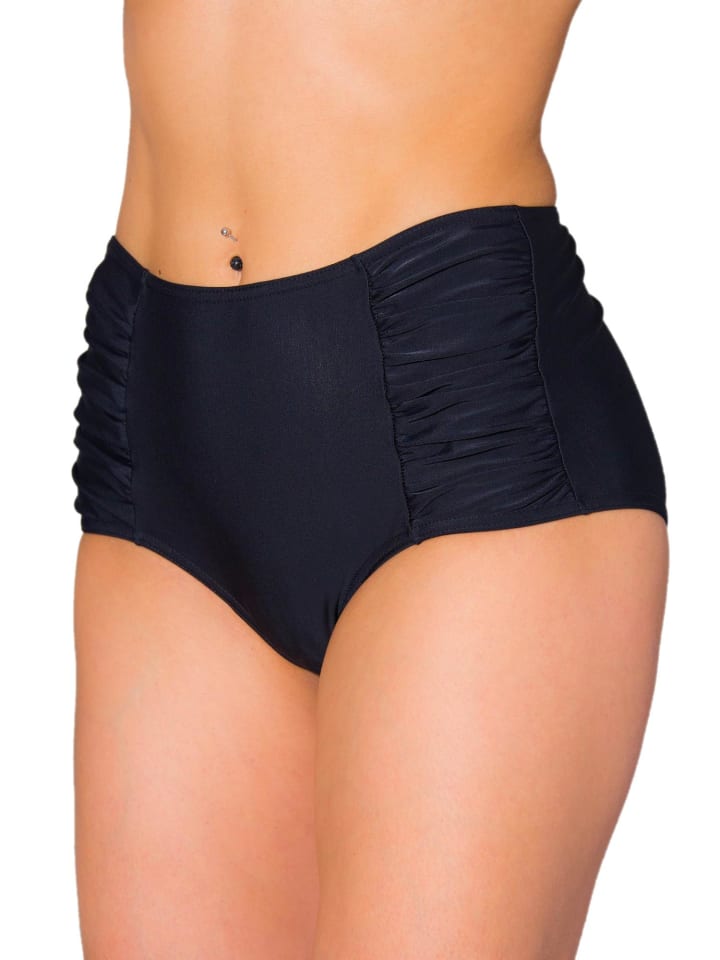 Aquarti Damen Bikinihose mit Hoher Taille und Raffung in schwarz