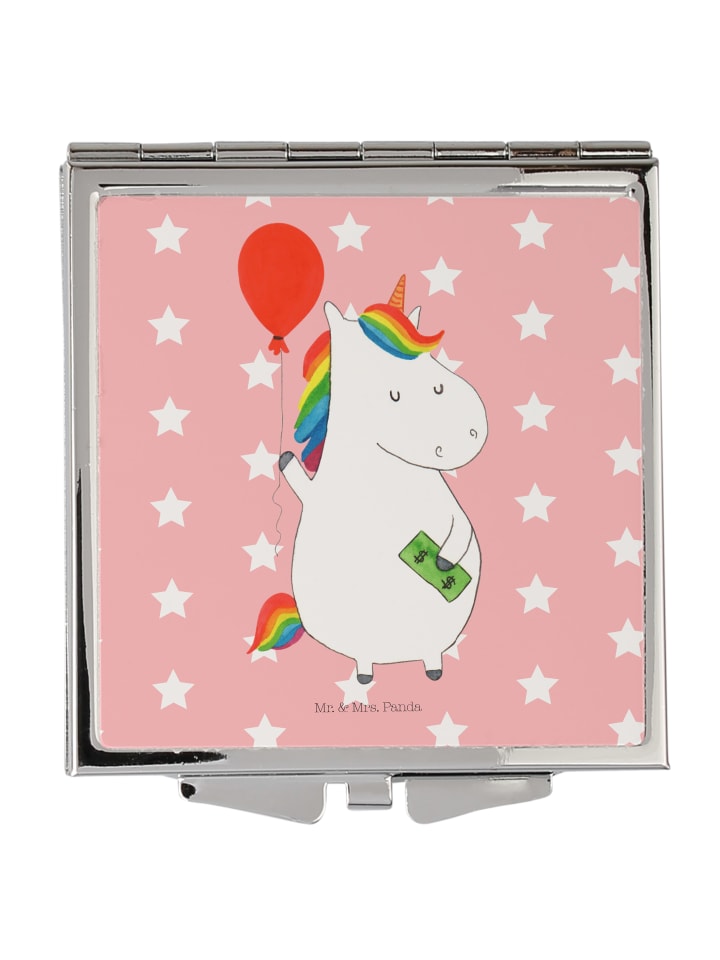 Kosmetikspiegel Einhorn Luftballon ohne Spruch in Rot Pastell