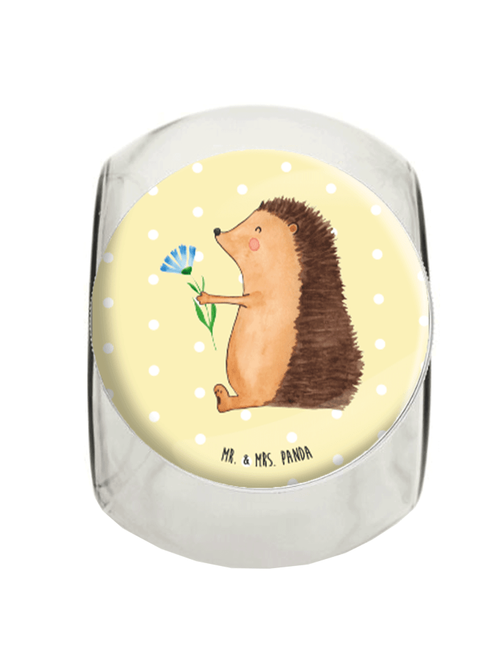Bonbonglas Igel Blumen ohne Spruch in Gelb Pastell