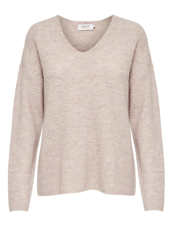 Warmer Strickpullover Stretch V-Ausschnitt Sweater ONLCAMILLA in Beige