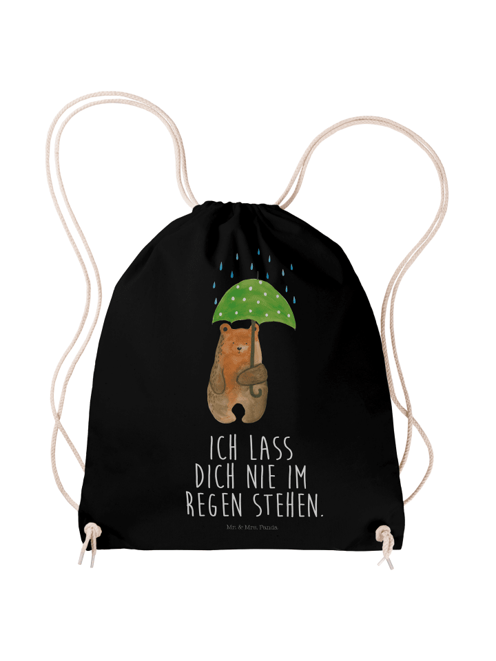 Stoffbeutel Bär Regenschirm mit Spruch in Schwarz