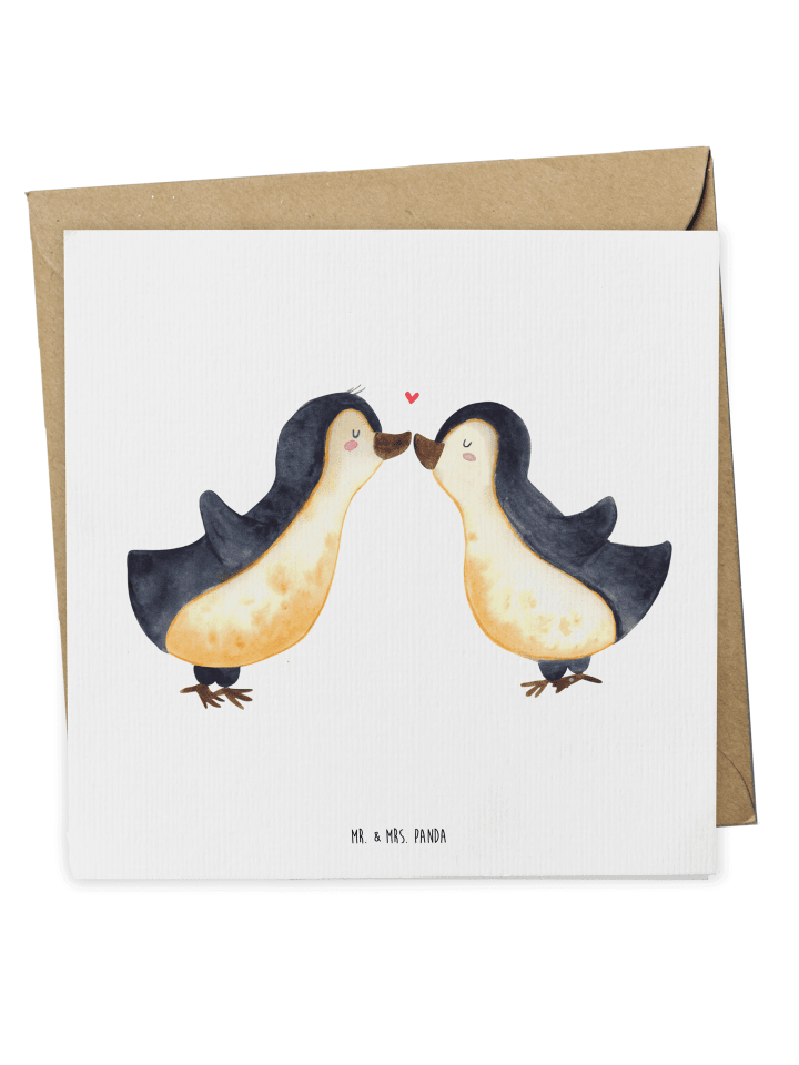 Deluxe Karte Pinguine Kuss ohne Spruch in Weiß