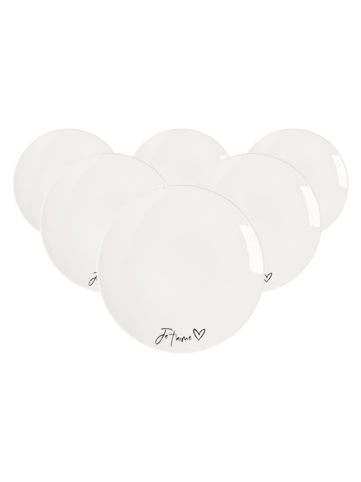 6er Set Frühstücksteller Je t'aime Statement in Weiß ø 21,2 cm