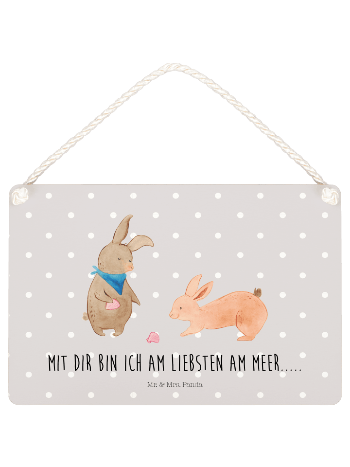 Schild Hasen Muschel mit Spruch in Grau Pastell