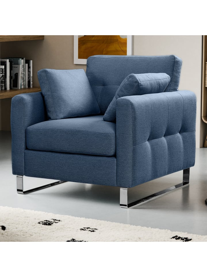 Sessel blau Flachgewebe 93 x 94 cm, Clubsessel mit Steppoptik