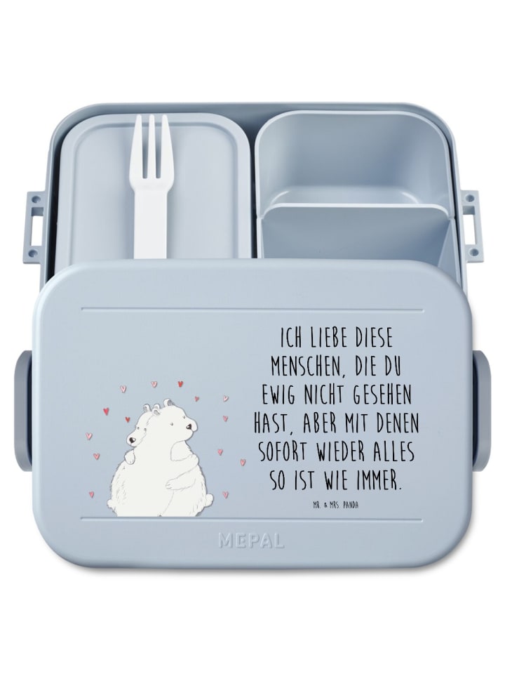 Snack Box Eisbär Umarmen Motiv mit Spruch in Blau Pastell