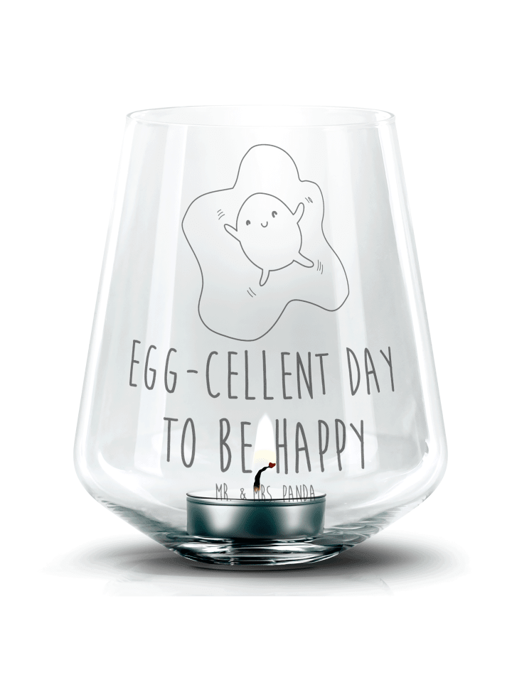 Windlicht Glas Spiegelei Ei mit Spruch in Transparent