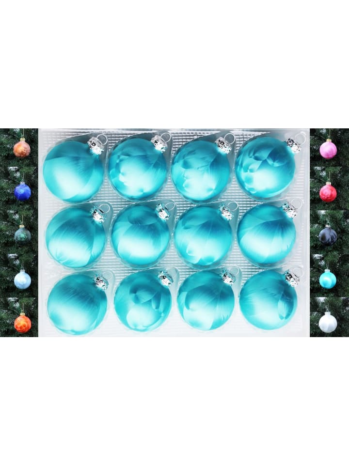 12x Thüringer Glas Eislack 6cm Christbaumkugeln in Türkis