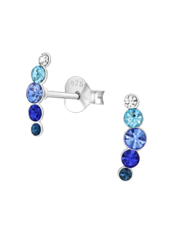 Ohrringe - Ohrstecker KRISTALLREIHE 5 blau in 925 Silber - 2-tlg.