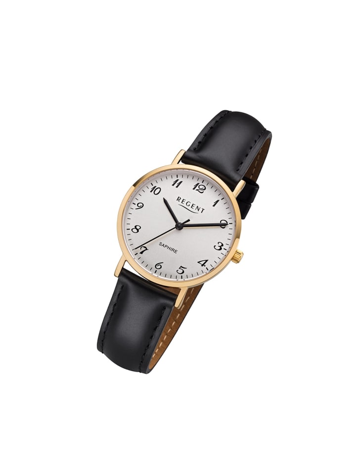 Analog-Armbanduhr Regent Lederarmband schwarz mittel (ca. 32mm)