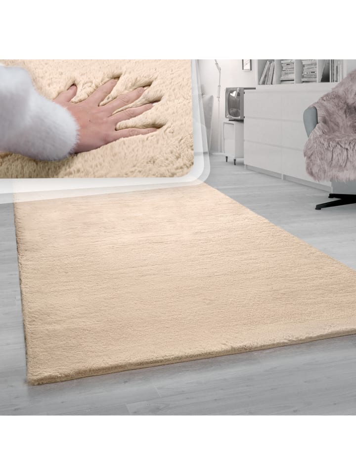 Hochflor Teppich Unifarben schmutzabweisend in Sand