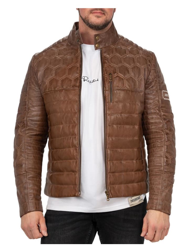 Herren Slim Fit Echtlederjacke Echtleder in Cognac