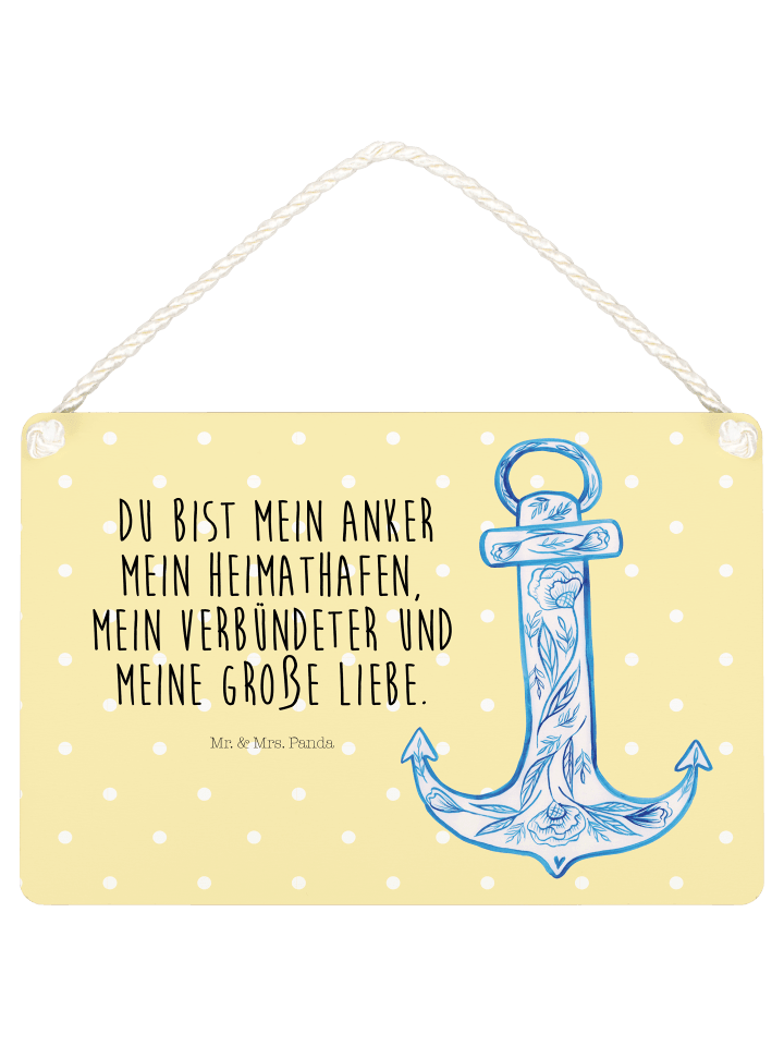 Holzbild Anker Blau mit Spruch in Gelb Pastell