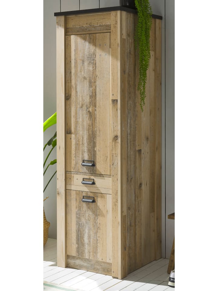 Hochschrank Used Wood hell, anthrazit 62 cm, Küchenschrank mit Soft-Close