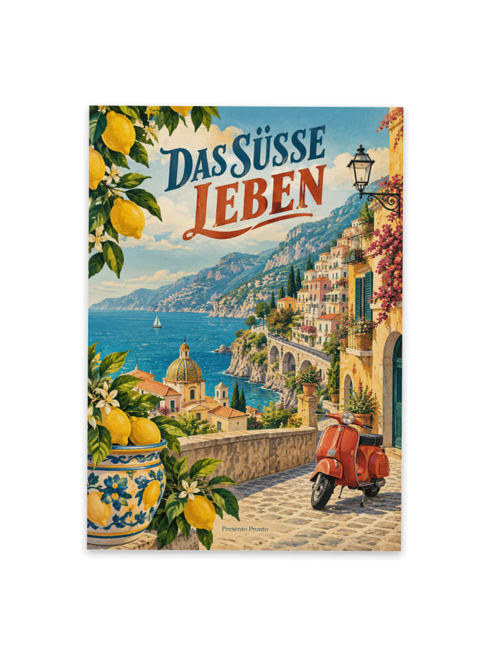 Postkarte Küstenort nostalgisch Design mit Spruch in Weiß