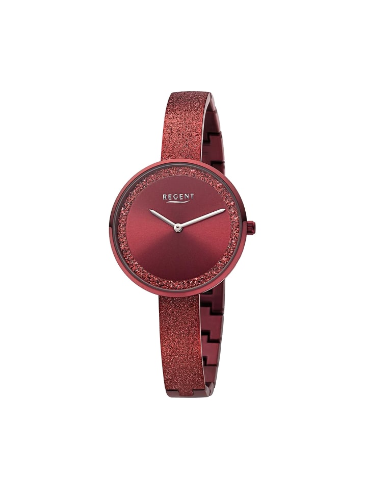 Armbanduhr-Analog rot mittel (ca. 34mm) Regent Metallarmband