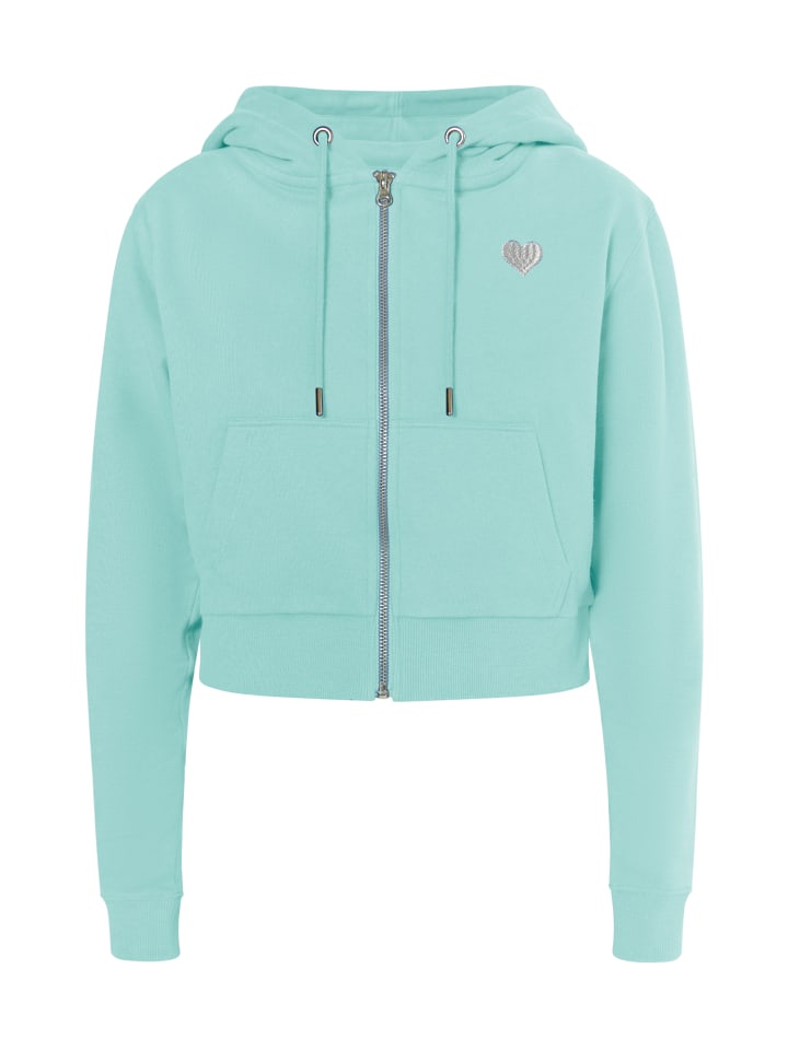 Damen Zip Hoodie Cropped in Aqua