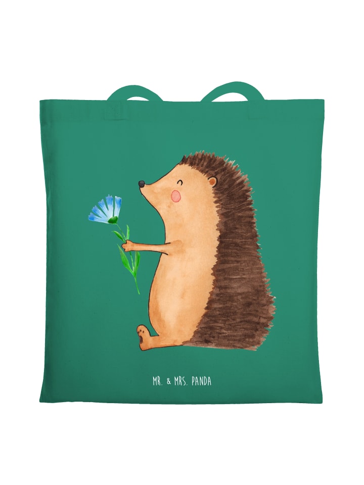Tasche Igel Blumen ohne Spruch in Mint