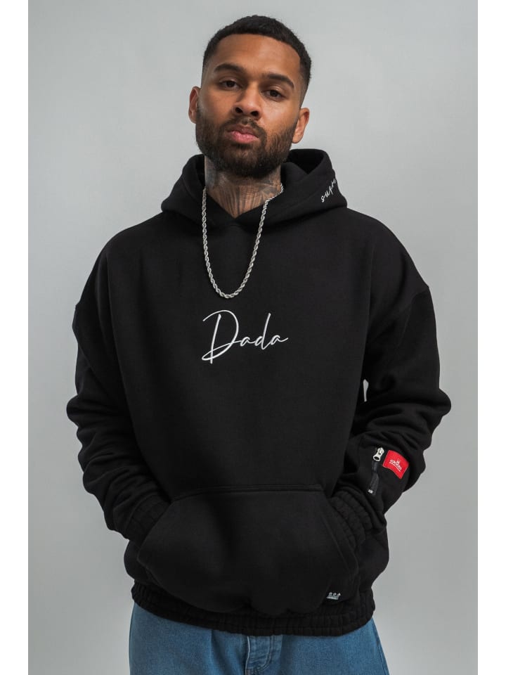 Oversized Hoodie mit Logo-Stickereien in Schwarz