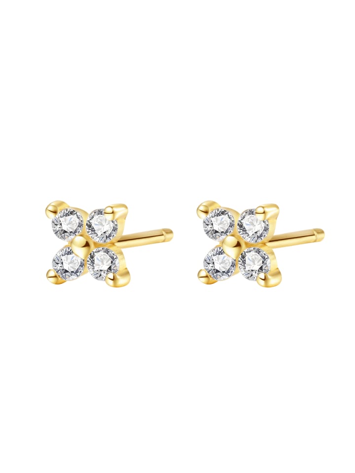 Vergold. Ohrstecker Blume aus Zirkonia 925 Sterlingsilber in Gold