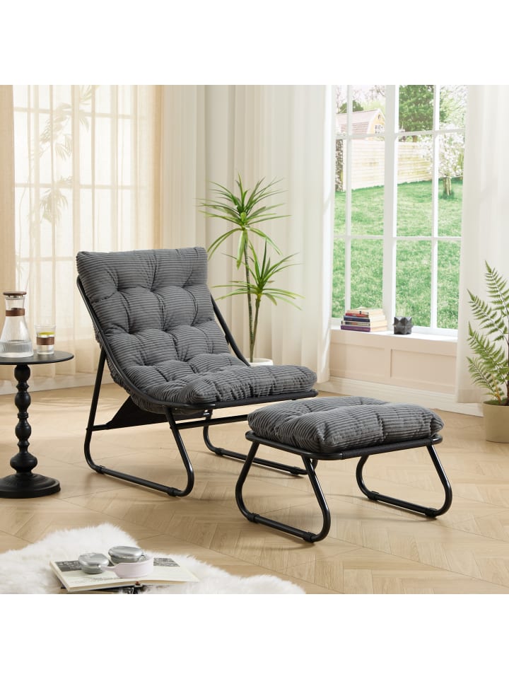 Loungesessel in Grau mit Ottomane Sitzkissen für Wohnzimmer