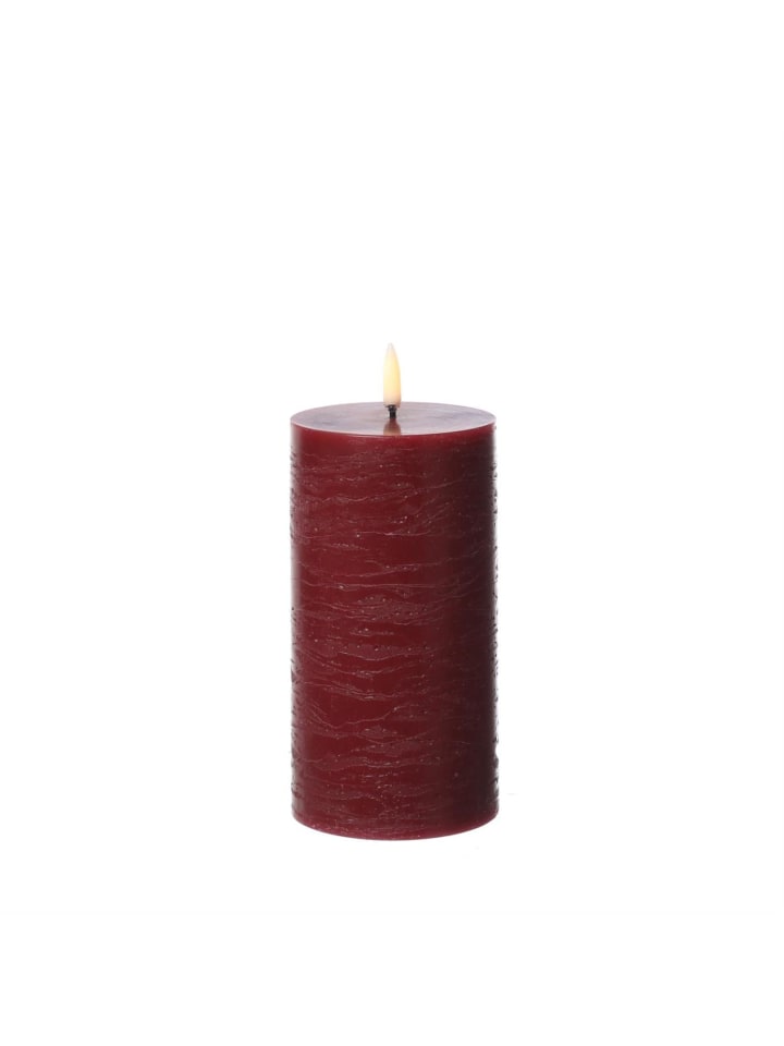 Uyuni LED Kerze PIA Rustik-Optik Echtwachs Timer H: 15cm in rot