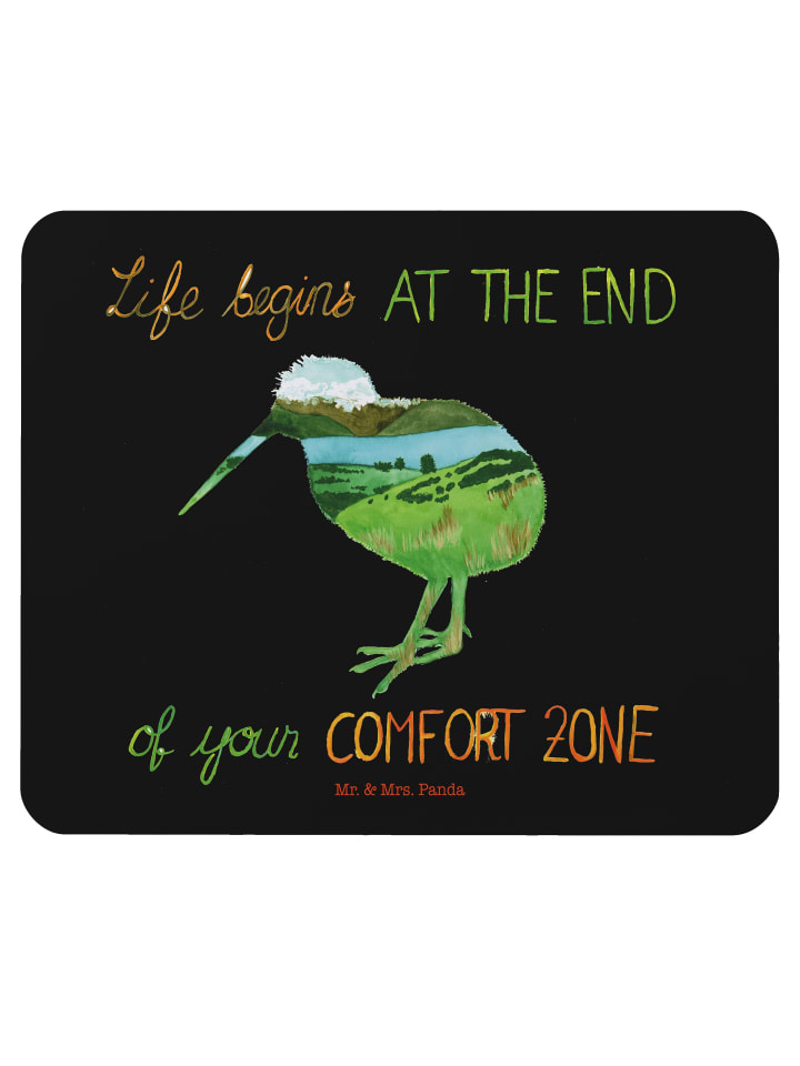 Maus-Pad Kiwi Neuseeland mit Spruch in Schwarz