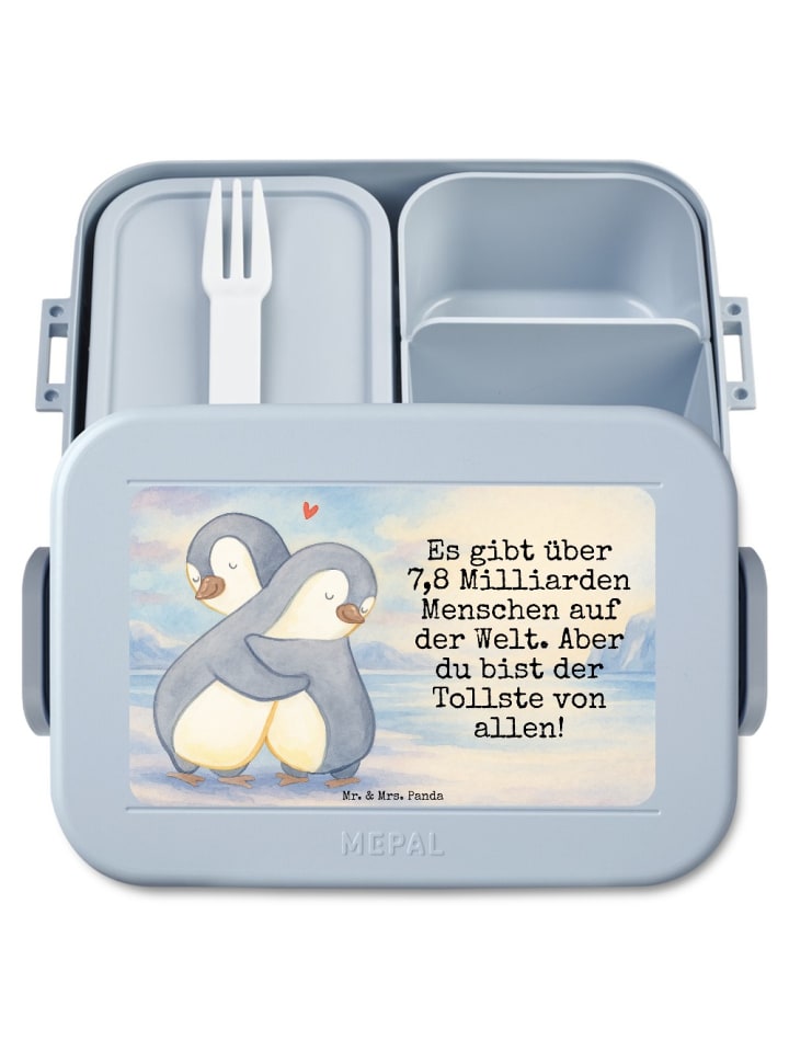 Meal Prep Box Pinguine Kuscheln Design mit Spruch in Blau Pastell