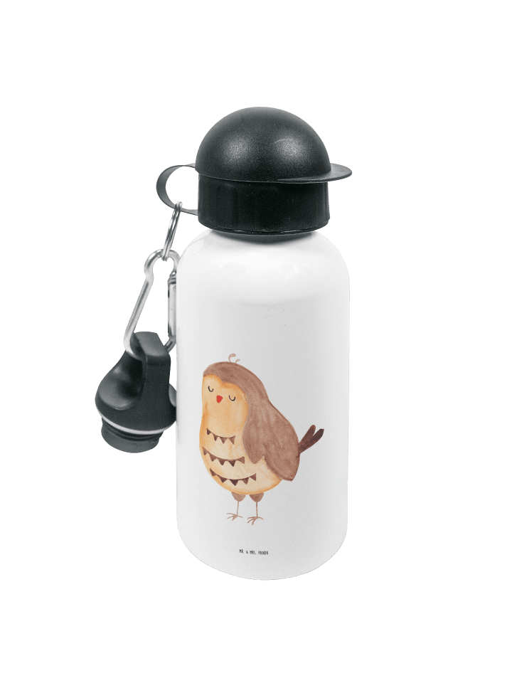 Trinkflasche Eule Zufrieden ohne Spruch in Weiß