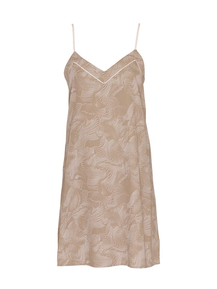 Amber Fawn Mix Woven Contour Print Short Nightdress Nachtwäsche in beige