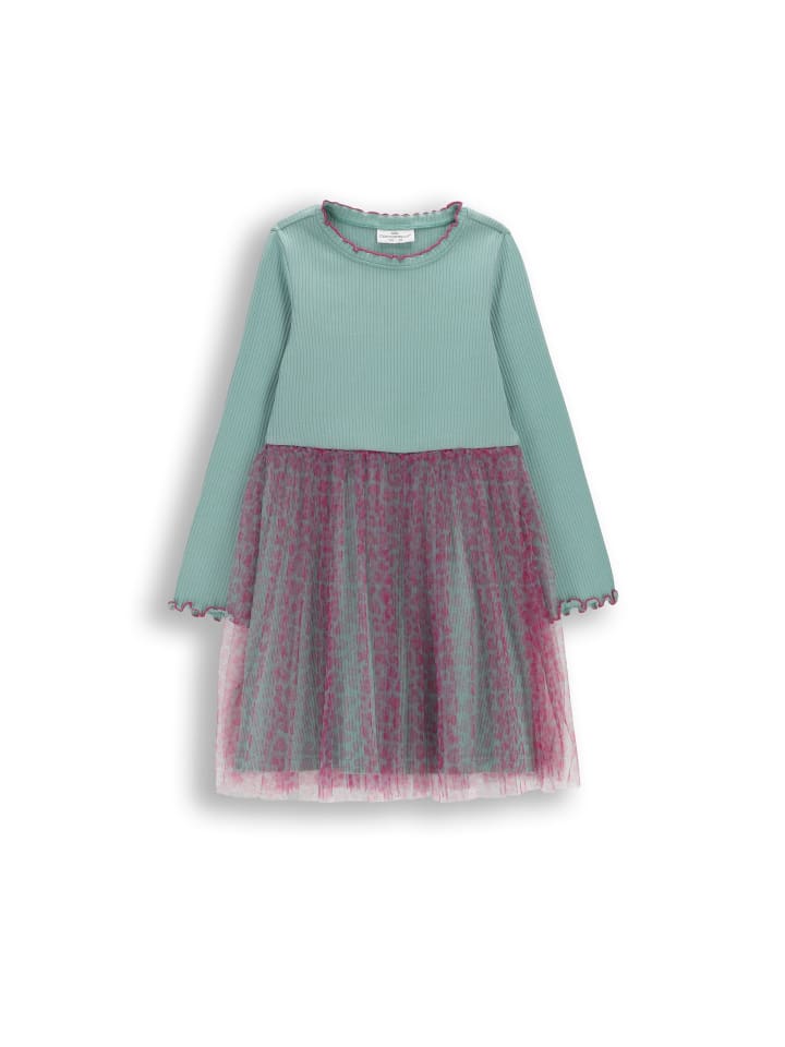Geripptes Kleid mit langen Ärmeln in grün