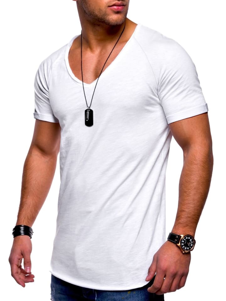 YIzdegg Herren T-Shirt Mit V-Ausschnitt - Slim Fit Kurzarm-Shirt Aus Dünnem Baumwollstoff Für Sommer