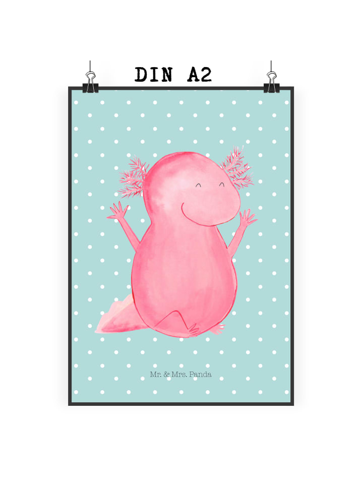 Art Print Axolotl Hurra ohne Spruch in Türkis Pastell