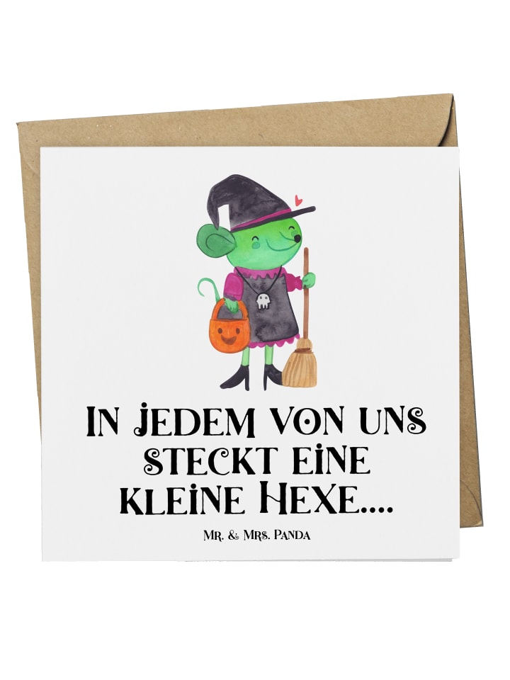 Grußkarte Halloween Hexe mit Spruch in Weiß