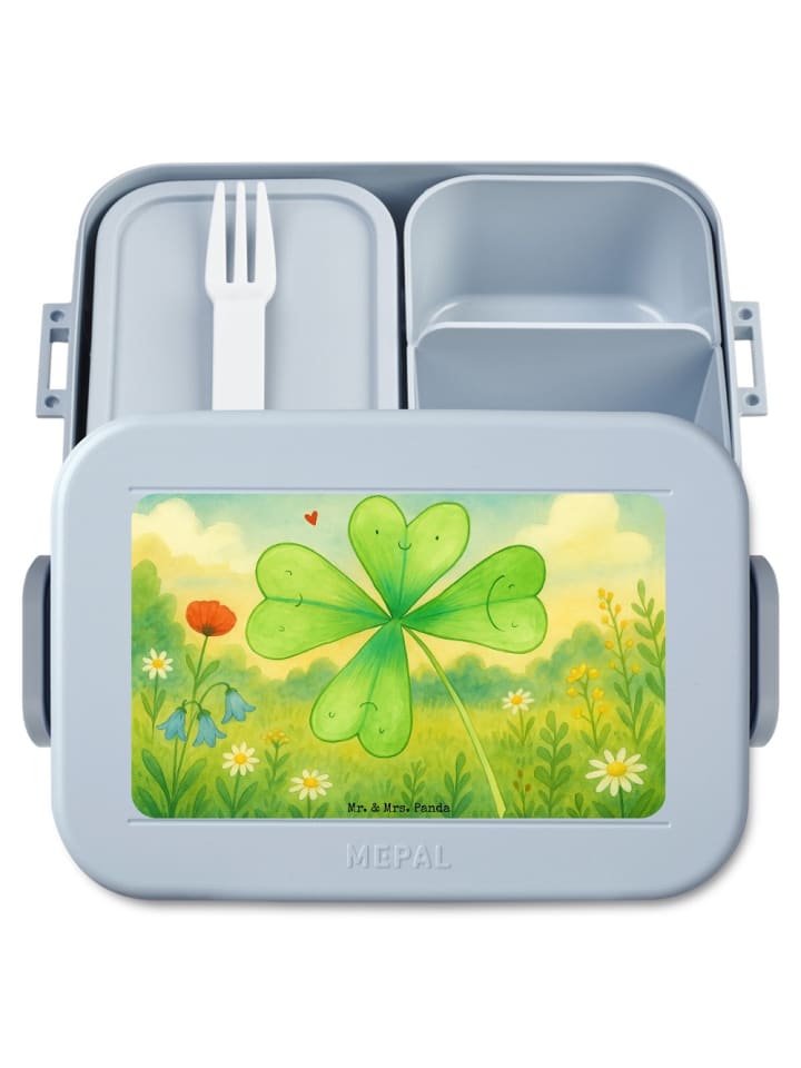 Brotdose Blume Kleeblatt Design ohne Spruch in Blau Pastell