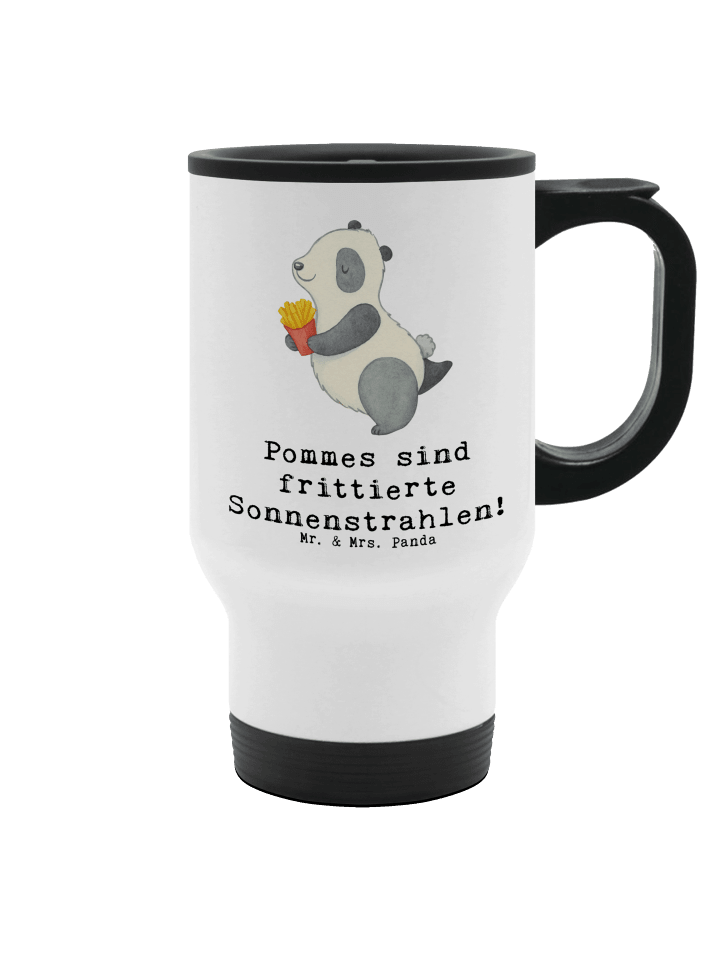 Autobecher Panda beflügelt Pommes mit Spruch in Weiß