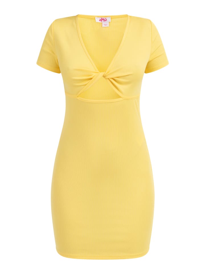 Damen Minikleid Aus Rippstrick in Hellgelb