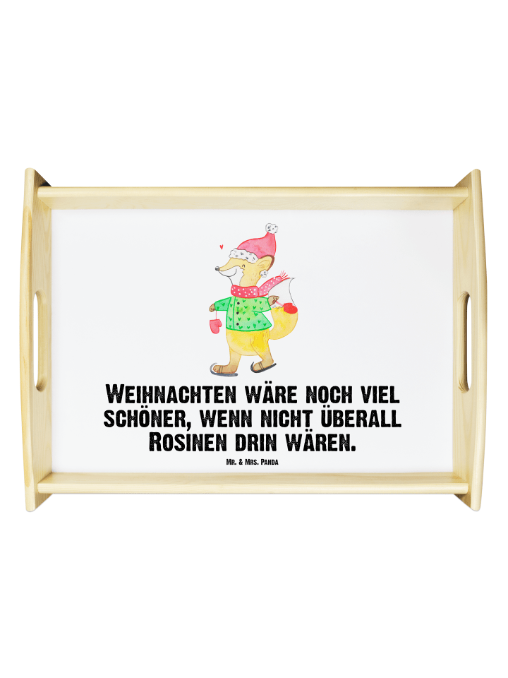 Tablett Fuchs Schlittschuhe mit Spruch in Weiß