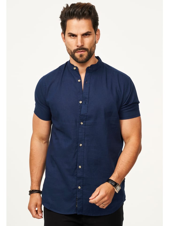 Kurzarmhemd - als Sommerhemd aus Leinen im Regular-Fit in Navy