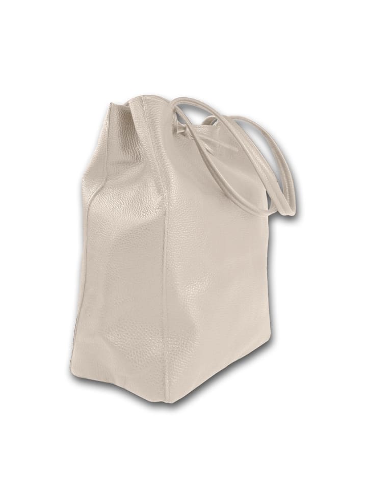 Leder Shopper, Schultertasche Toscanto Tasche beige ca. 28cm