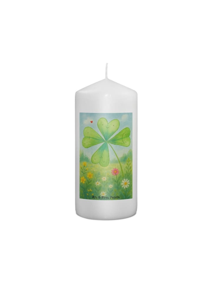 Kerze Blume Kleeblatt Design ohne Spruch in Weiß