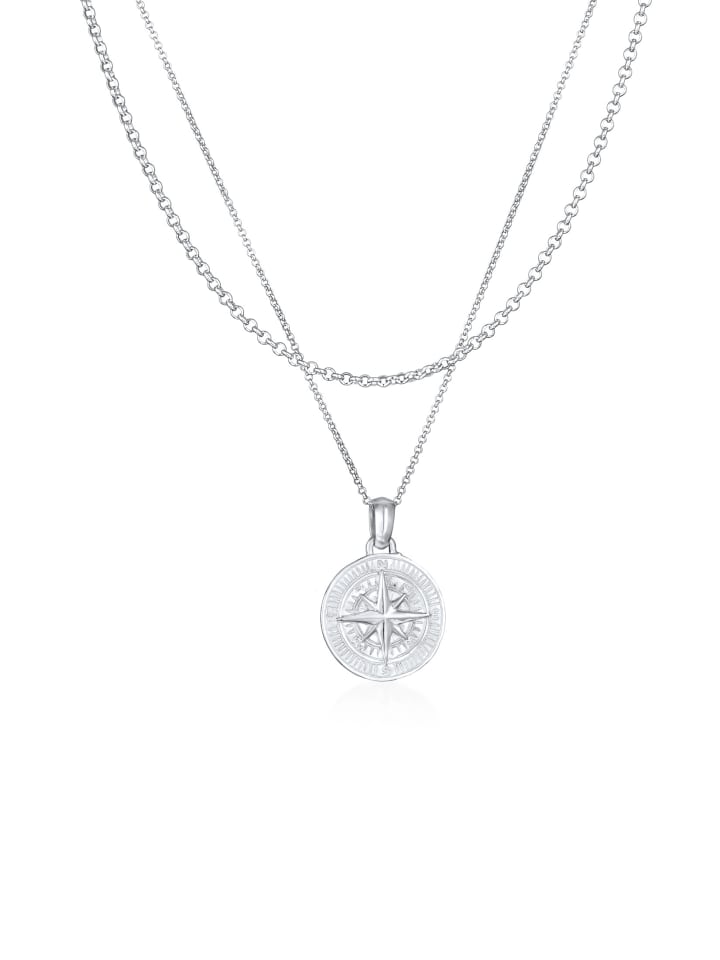 Halskette 925 Sterling Silber Kompass in Silber